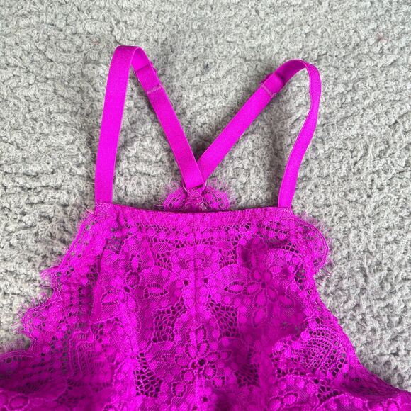 Victoria's Secret PINK Lace Push-Up Pigeonnant Bra M A-C Fushia Floral - Picture 3 of 8